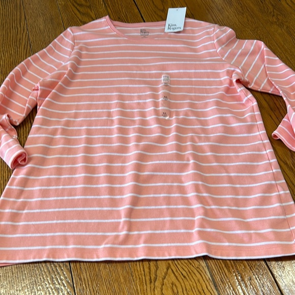 Kim Rogers pink stripe top. Sleeves are 3/4 length, 100% cotton, Size XL, NWT. - Picture 1 of 10